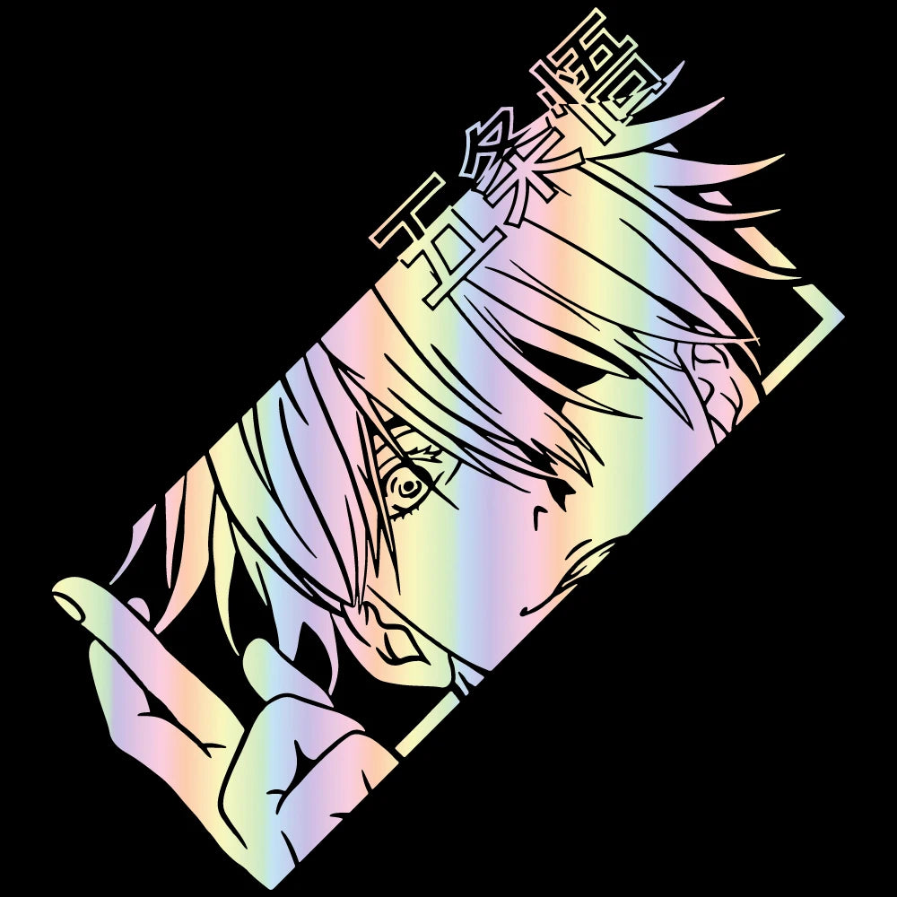 JJK Gojou Vinyl-Aufkleber, japanischer Anime-Autoaufkleber für Autofenster, Heckscheibe, Zubehör, Dekoration, holografische Aufkleber