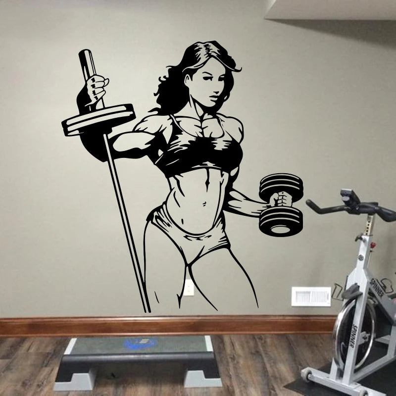 Gym Bodybuilder Frau Hebe Gewicht Wand Aufkleber Fitness Bodybuilding Mädchen Sport Wand Aufkleber Crossfit Vinyl Wohnzimmer Decor