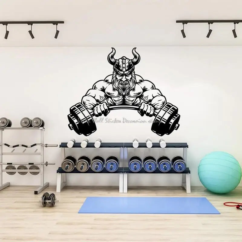 Vinyl-Wandaufkleber für Fitnessstudio, Wikinger, Krieger, Muskelübung, Trainingsraum, Gewichtheben, Langhantel, Übung, Fitness, Club, Dekoration, Aufkleber
