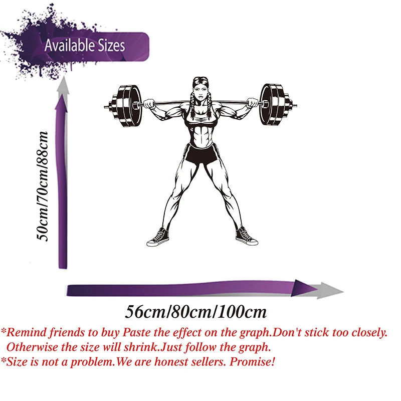 Große Gym Frau Hanteln Wandtattoo Bodybuilding weibliche Muskel Flex Fitness Workout Zug Gesundheit Gewicht Wandaufkleber