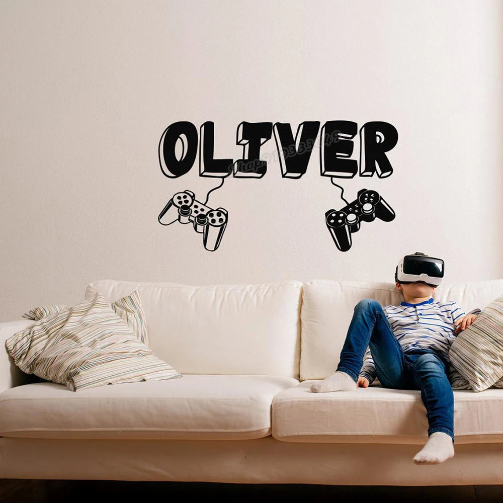 Gamer Name Wandtattoo Game Controller Personalisierter individueller Name Wandaufkleber Benutzerdefinierter Kindername für Kinder Spielzimmer Dekor Design C970