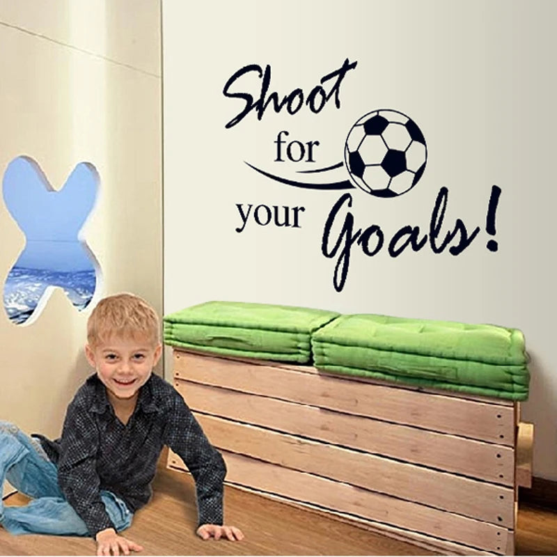 Fliegendes Fußball-Schießen für Ihr Ziel, Wandaufkleber, englische Buchstaben, Heimaufkleber, Aufkleber für Kinderzimmer, Wohnzimmer, Dekor, Wandbild