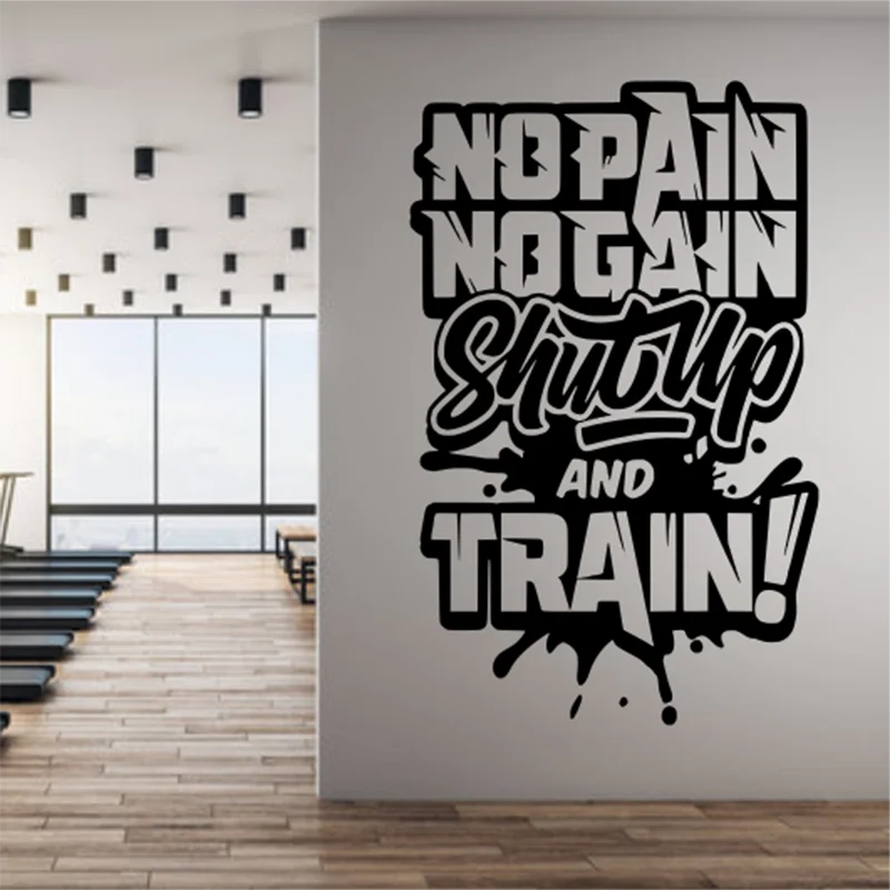 No Pain No Gain Train GYM Fitness Slogan Wandaufkleber Home Gym Vinyl Aufkleber Home Dekoration Wand Tattoo Y268