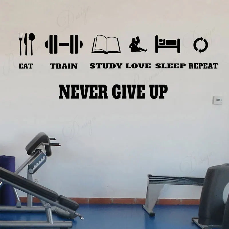 Gym Motivation Zitat Vinyl Aufkleber Nie Geben Up Workout Fitness Wand Aufkleber