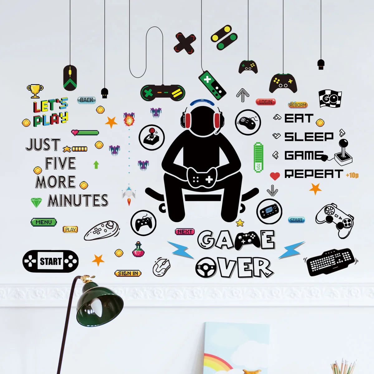 Unterhaltung Gamer Vinyl Wand Aufkleber Spiel Zimmer für Kinder Zimmer Dekoration Wand Wandmalereien Jungen Schlafzimmer Decor Gaming Poster Tapete
