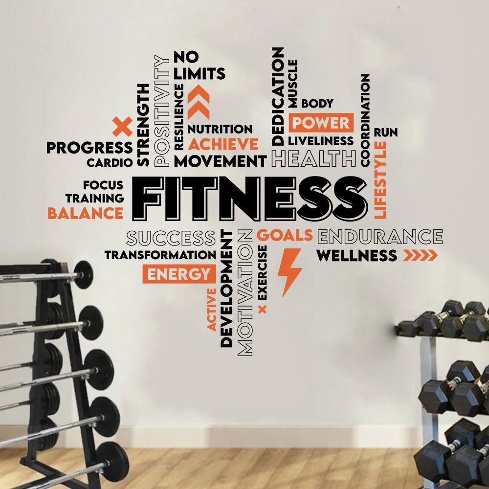 Große Fitness-Wörter, inspirierendes Zitat, Wandaufkleber, Fitnessstudio, Crossfit, Training, Power, motivierendes Zitat, Wandaufkleber, Heimdekoration
