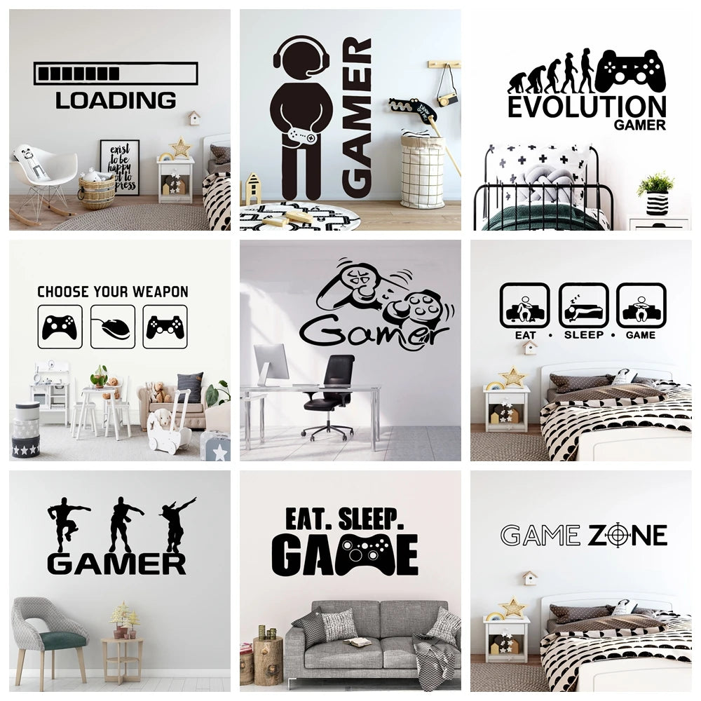 Erstellen Sie Gamer Wandaufkleber Vinyl Wandbild Tapete für Kinder Jungen Zimmer Dekoration Aufkleber Ps4 Gaming Poster Dekor Türaufkleber