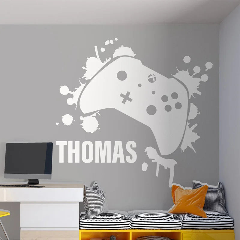 Personalisierter Gamer-Namen-Wandaufkleber, Vinyl, moderne Heimdekoration, Kinderzimmer, Schlafzimmer, Spielzimmer, individuelle Namensaufkleber, Gaming Zone Z566