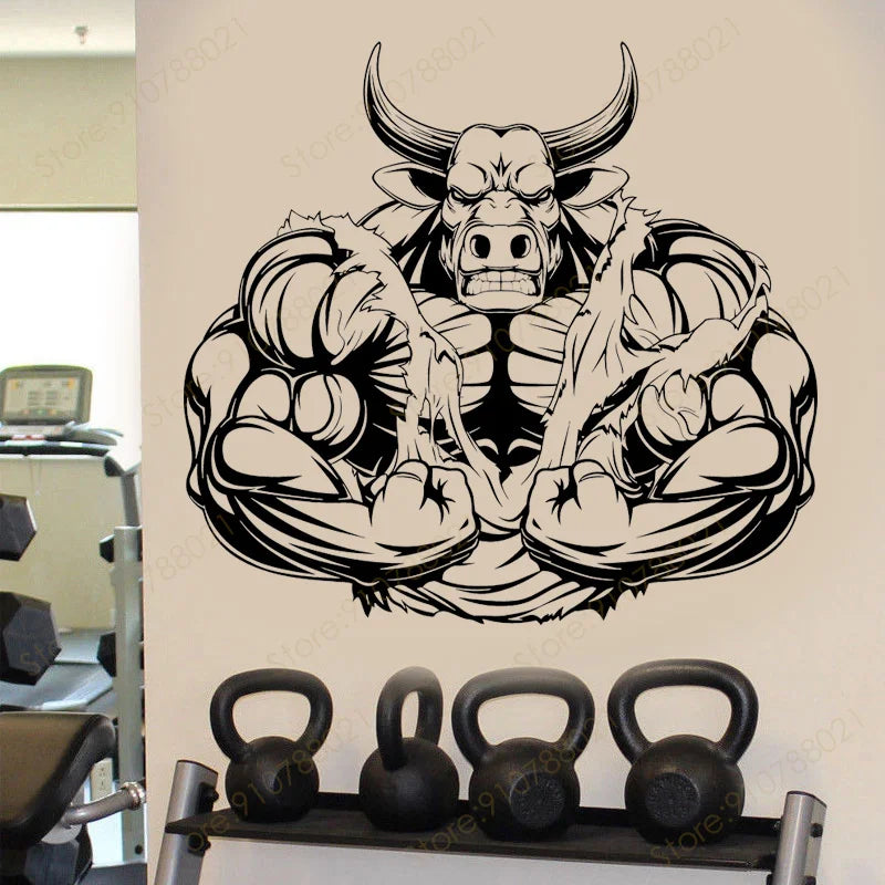 Gym Wand Aufkleber Bull Muscle Fitness Studio Zeichen Abziehbilder Vinyl Art Decor Home GYM Motivation Übung Poster Moderne Wandmalereien S576