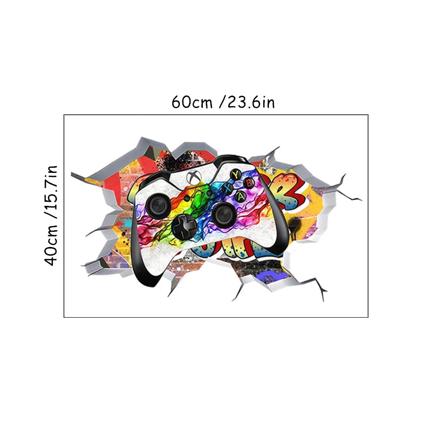 3D Broken Wall Hole Art Gamer Gamepad Vinyl Wandaufkleber für Zuhause Kinderzimmer Junge Schlafzimmer Play Zone Dekoration Videospiel Poster