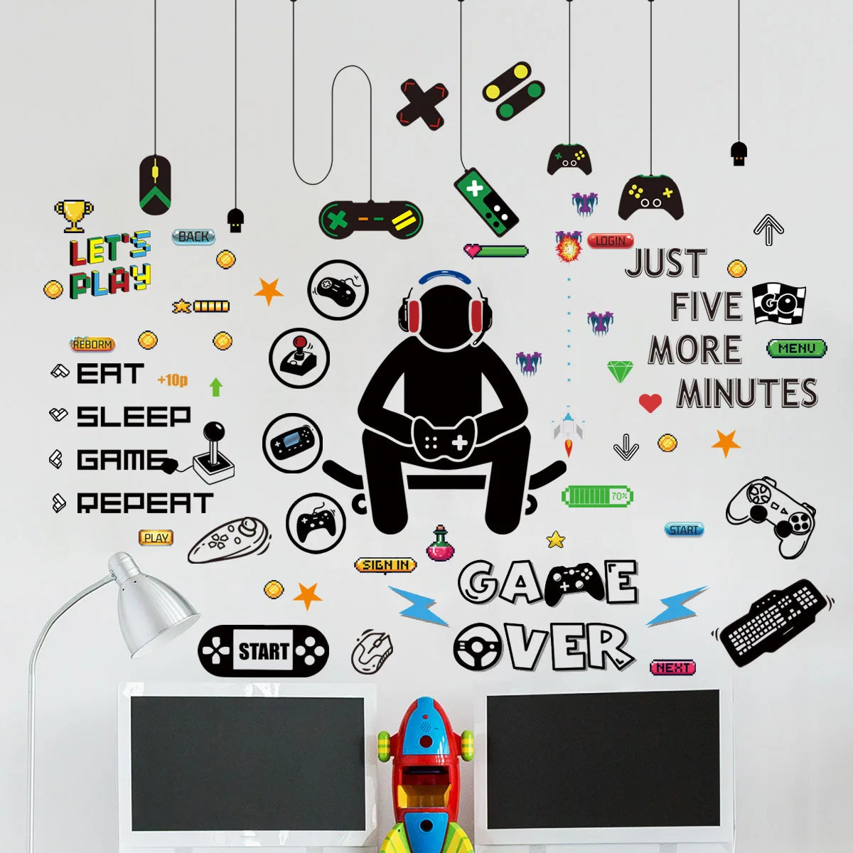 Unterhaltung Gamer Vinyl Wand Aufkleber Spiel Zimmer für Kinder Zimmer Dekoration Wand Wandmalereien Jungen Schlafzimmer Decor Gaming Poster Tapete