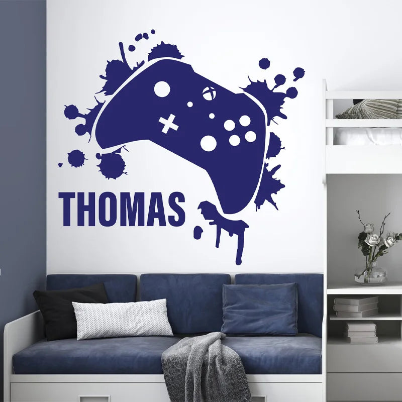 Personalisierter Gamer-Namen-Wandaufkleber, Vinyl, moderne Heimdekoration, Kinderzimmer, Schlafzimmer, Spielzimmer, individuelle Namensaufkleber, Gaming Zone Z566