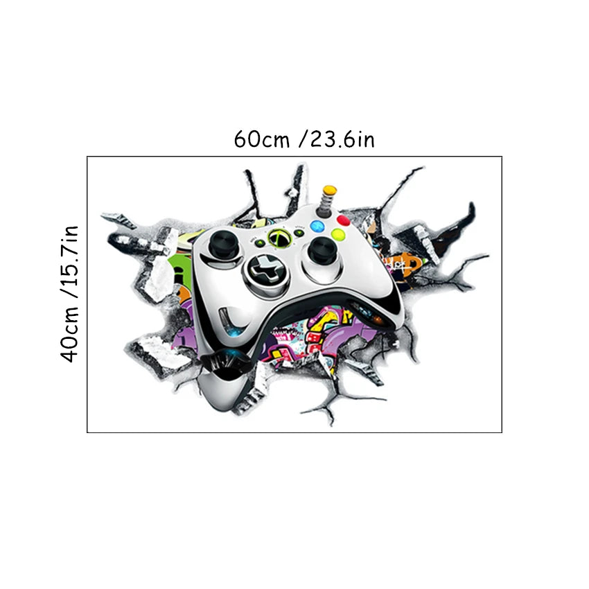 3D Broken Wall Hole Art Gamer Gamepad Vinyl Wandaufkleber für Zuhause Kinderzimmer Junge Schlafzimmer Play Zone Dekoration Videospiel Poster