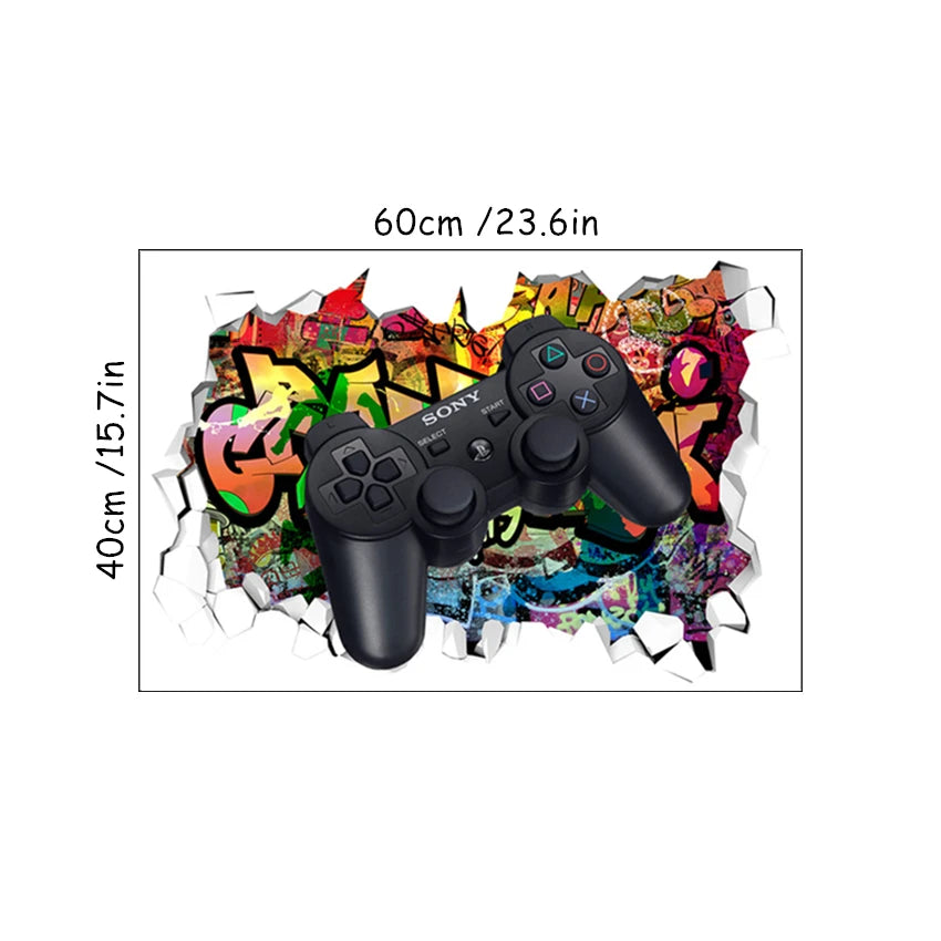 3D Broken Wall Hole Art Gamer Gamepad Vinyl Wandaufkleber für Zuhause Kinderzimmer Junge Schlafzimmer Play Zone Dekoration Videospiel Poster