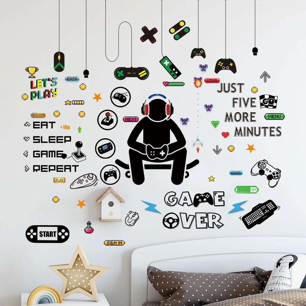 Unterhaltung Gamer Vinyl Wand Aufkleber Spiel Zimmer für Kinder Zimmer Dekoration Wand Wandmalereien Jungen Schlafzimmer Decor Gaming Poster Tapete