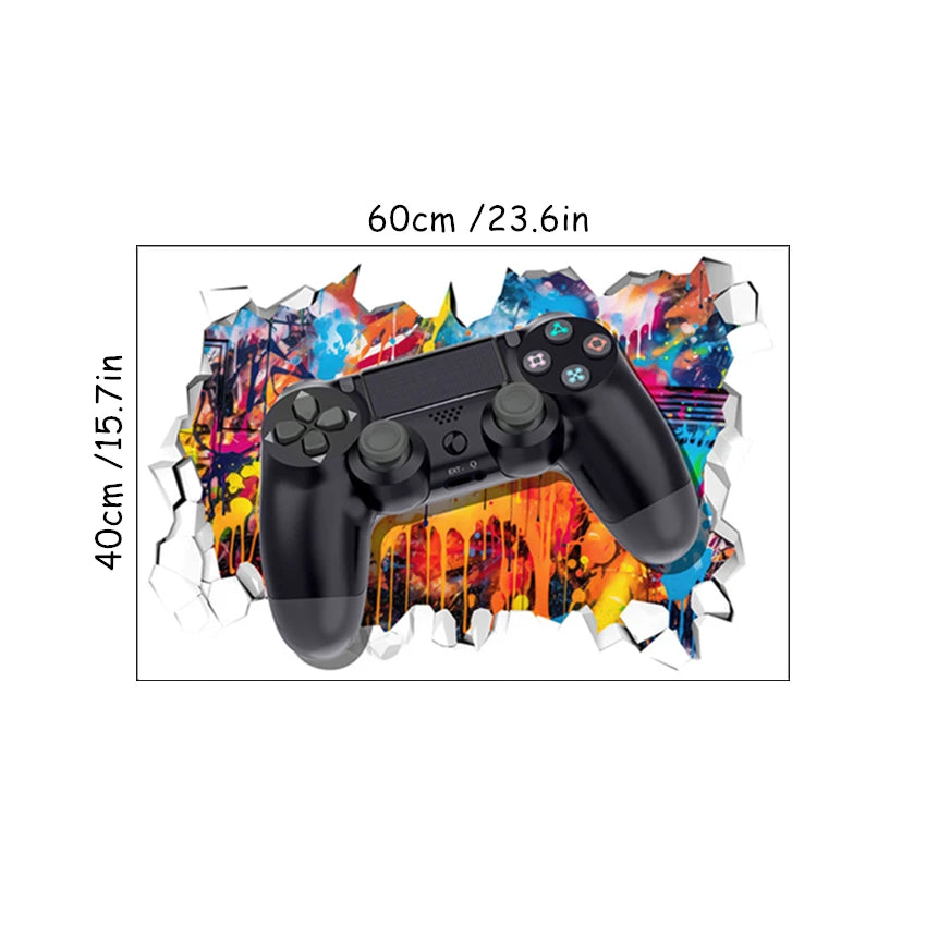 3D Broken Wall Hole Art Gamer Gamepad Vinyl Wandaufkleber für Zuhause Kinderzimmer Junge Schlafzimmer Play Zone Dekoration Videospiel Poster