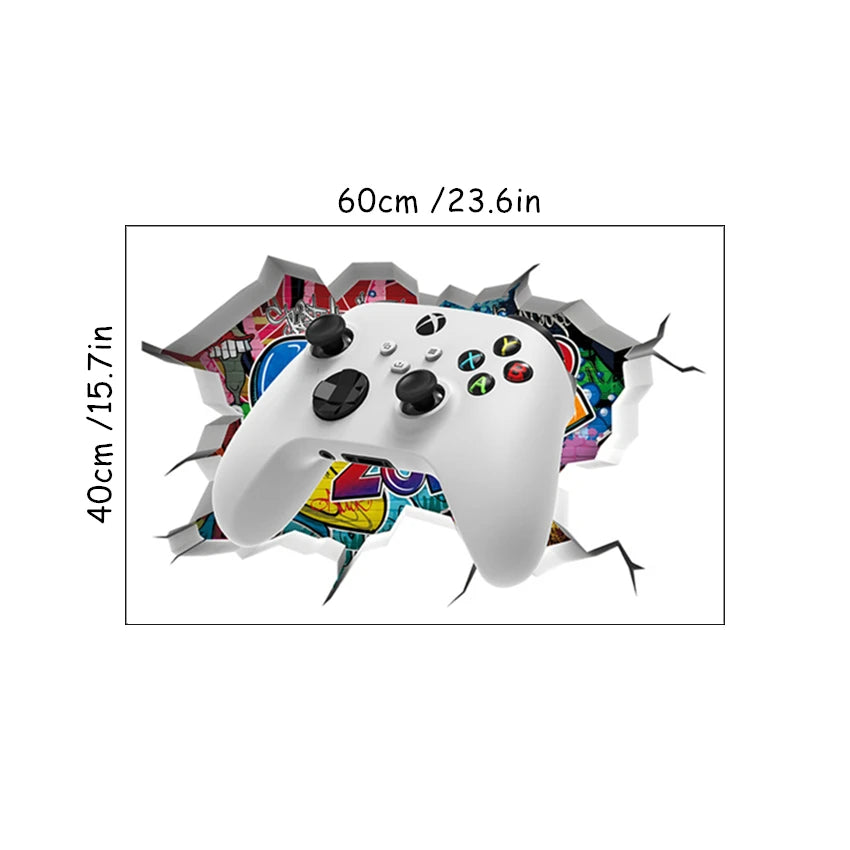 3D Broken Wall Hole Art Gamer Gamepad Vinyl Wandaufkleber für Zuhause Kinderzimmer Junge Schlafzimmer Play Zone Dekoration Videospiel Poster
