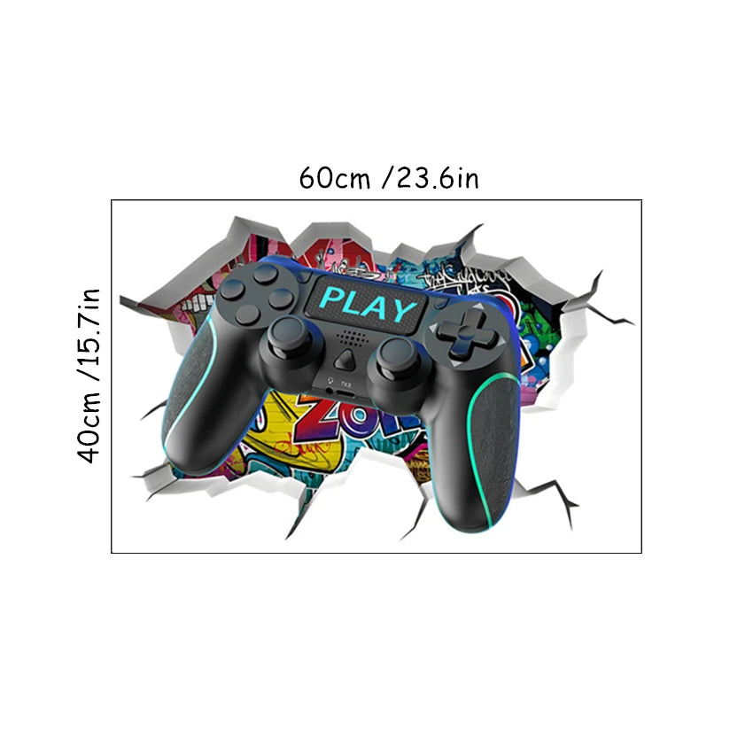 3D Broken Wall Hole Art Gamer Gamepad Vinyl Wandaufkleber für Zuhause Kinderzimmer Junge Schlafzimmer Play Zone Dekoration Videospiel Poster