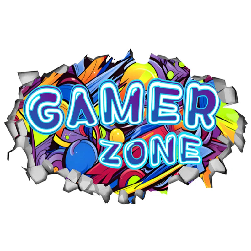 Größeres Spielposter, 3D-Wandloch-Kunst, coole Gamer-Zone, Gamepad, Vinyl-Wandaufkleber, Heimdekoration für Kinderzimmer, Gaming-Zimmer