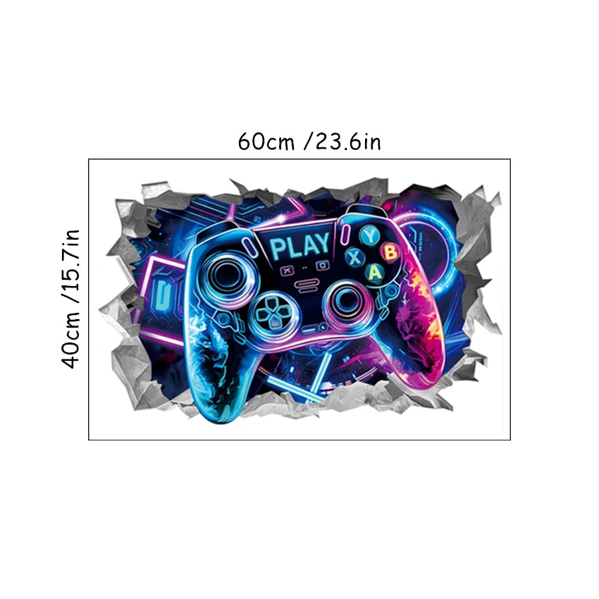 3D Broken Wall Hole Art Gamer Gamepad Vinyl Wandaufkleber für Zuhause Kinderzimmer Junge Schlafzimmer Play Zone Dekoration Videospiel Poster
