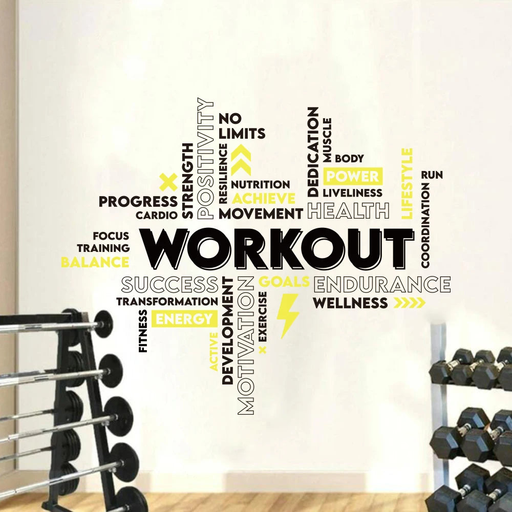 Wandaufkleber für Workout, Fitnessstudio, motivierende Worte, Fitnessstudio, Fitness, Collage, Erfolg, Gesundheit, Wandaufkleber, Vinyl-Dekor