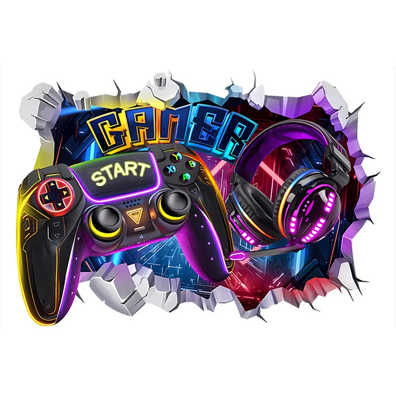 3D Broken Wall Hole Art Gamer Gamepad Vinyl Wandaufkleber für Zuhause Kinderzimmer Junge Schlafzimmer Play Zone Dekoration Videospiel Poster