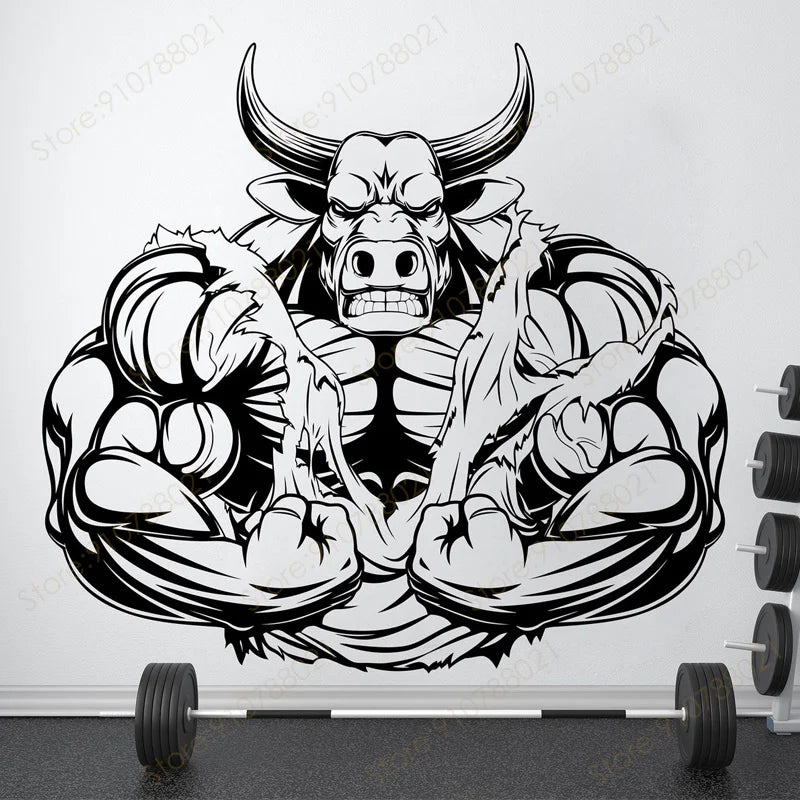 Gym Wand Aufkleber Bull Muscle Fitness Studio Zeichen Abziehbilder Vinyl Art Decor Home GYM Motivation Übung Poster Moderne Wandmalereien S576