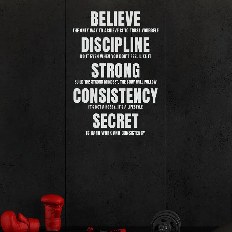 Glaube, Disziplin, motivierendes Zitat, Fitness-Wandaufkleber, Heim-Fitnessstudio, Dekor, Zimmer, Vinyl-Aufkleber, abnehmbarer selbstklebender DIY-Wandbild Z546