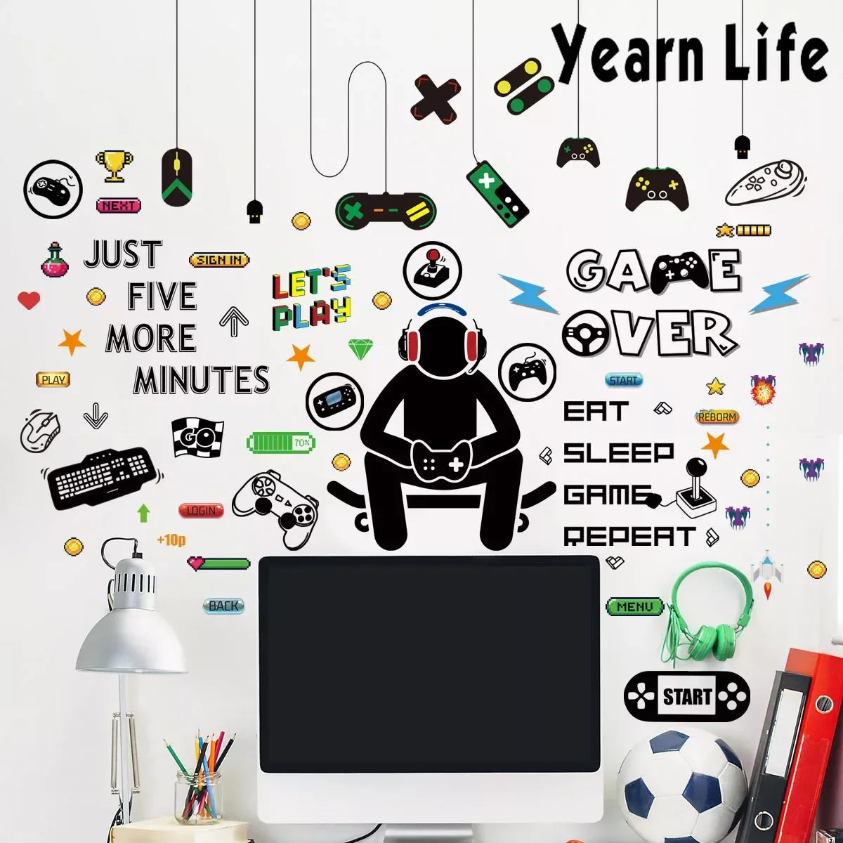 Unterhaltung Gamer Vinyl Wand Aufkleber Spiel Zimmer für Kinder Zimmer Dekoration Wand Wandmalereien Jungen Schlafzimmer Decor Gaming Poster Tapete
