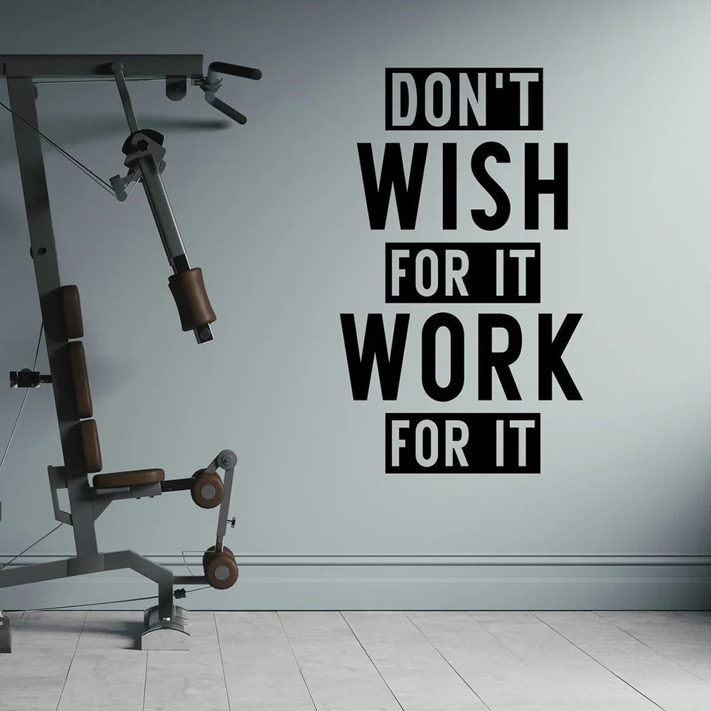 Gym-Wandaufkleber „Don't Wish for It Work for It“, Fitness-Wandzitat, motivierendes Sportzitat