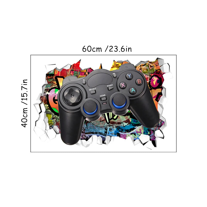 3D Broken Wall Hole Art Gamer Gamepad Vinyl Wandaufkleber für Zuhause Kinderzimmer Junge Schlafzimmer Play Zone Dekoration Videospiel Poster