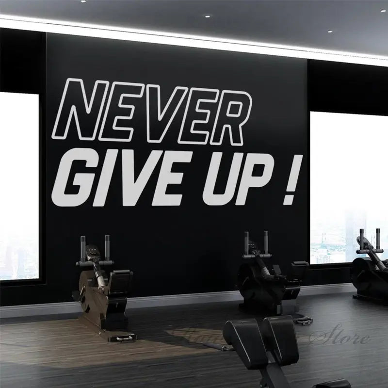 Wandaufkleber „Never Give Up“, Zitat, Vinyl, Bodybuilder, Motivation, Fitness, Sport, Wörter, Abziehbilder, abnehmbare Übertragung, DIY-Wandbilder Z553