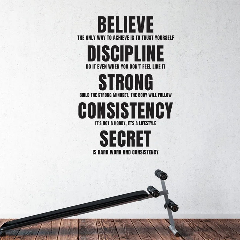 Glaube, Disziplin, motivierendes Zitat, Fitness-Wandaufkleber, Heim-Fitnessstudio, Dekor, Zimmer, Vinyl-Aufkleber, abnehmbarer selbstklebender DIY-Wandbild Z546