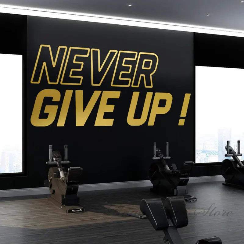 Wandaufkleber „Never Give Up“, Zitat, Vinyl, Bodybuilder, Motivation, Fitness, Sport, Wörter, Abziehbilder, abnehmbare Übertragung, DIY-Wandbilder Z553