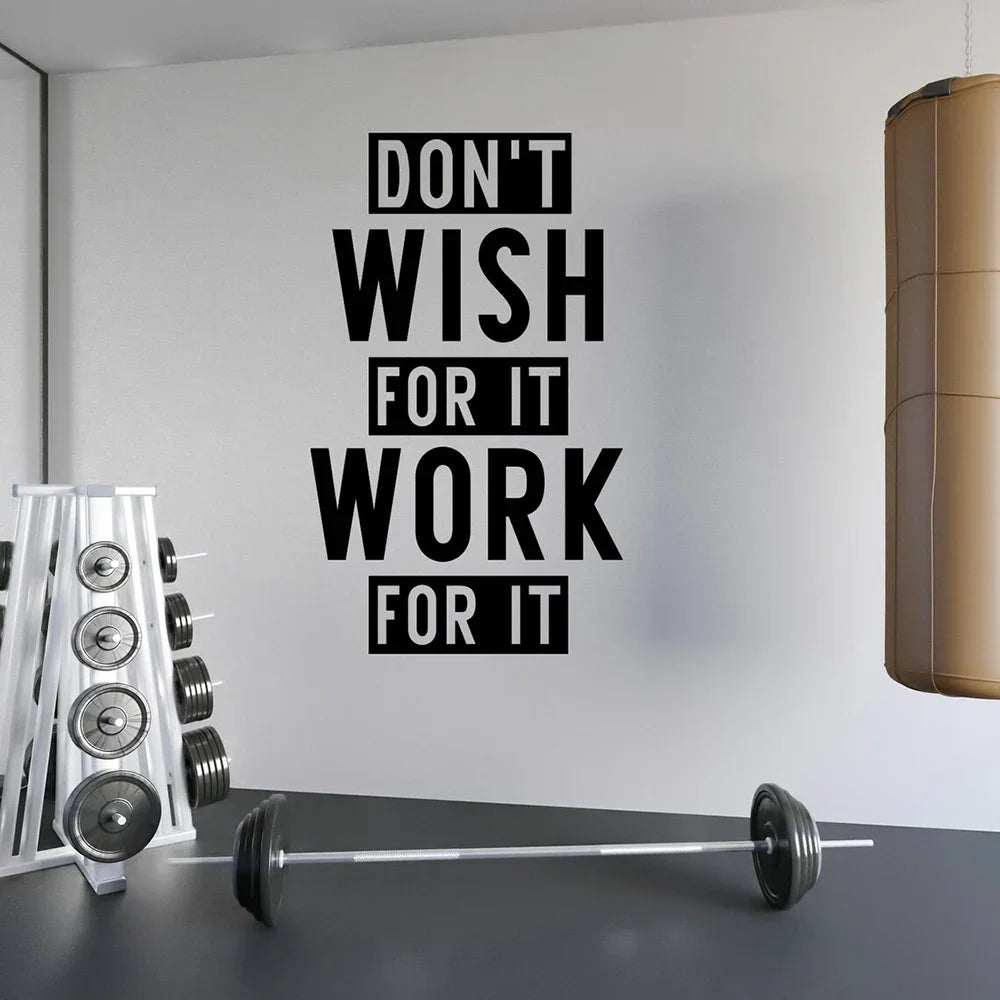 Gym-Wandaufkleber „Don't Wish for It Work for It“, Fitness-Wandzitat, motivierendes Sportzitat