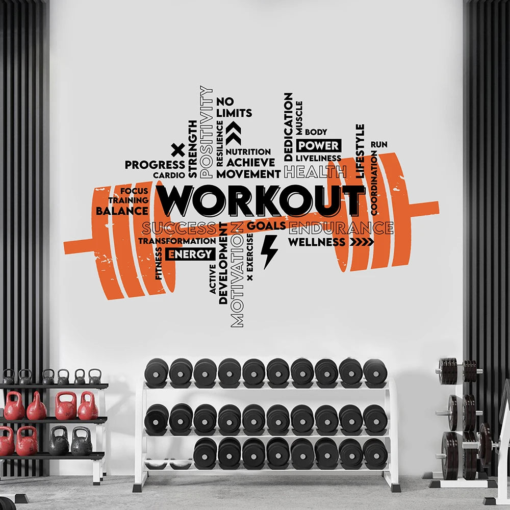 Großer Wandaufkleber für Fitnessstudio, Workout, Langhantel, Sport, Fitness, Crossfit, inspirierendes motivierendes Zitat, Bodybuilding-Dekor