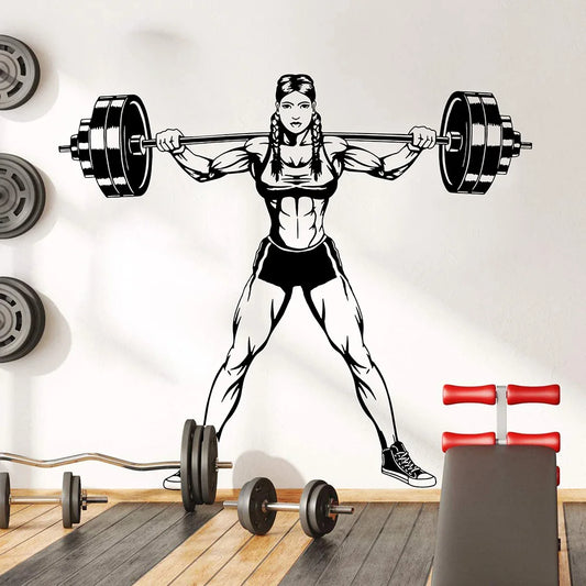 Große Gym Frau Hanteln Wandtattoo Bodybuilding weibliche Muskel Flex Fitness Workout Zug Gesundheit Gewicht Wandaufkleber