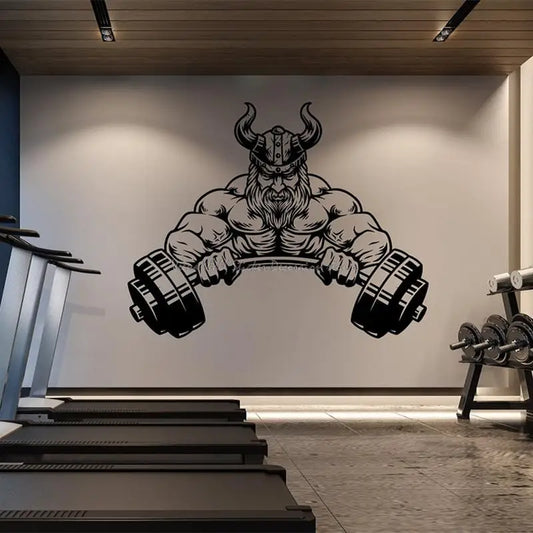 Vinyl-Wandaufkleber für Fitnessstudio, Wikinger, Krieger, Muskelübung, Trainingsraum, Gewichtheben, Langhantel, Übung, Fitness, Club, Dekoration, Aufkleber