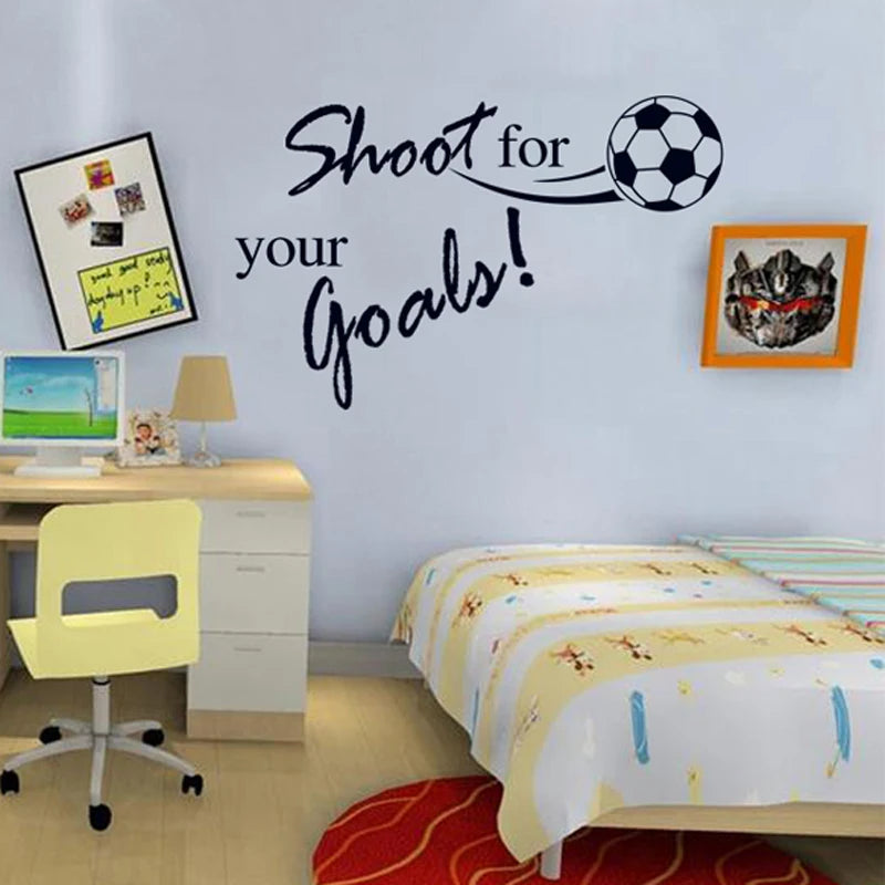 Fliegendes Fußball-Schießen für Ihr Ziel, Wandaufkleber, englische Buchstaben, Heimaufkleber, Aufkleber für Kinderzimmer, Wohnzimmer, Dekor, Wandbild