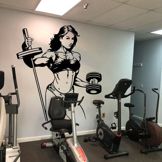 Gym Bodybuilder Frau Hebe Gewicht Wand Aufkleber Fitness Bodybuilding Mädchen Sport Wand Aufkleber Crossfit Vinyl Wohnzimmer Decor