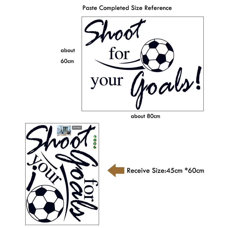 Fliegendes Fußball-Schießen für Ihr Ziel, Wandaufkleber, englische Buchstaben, Heimaufkleber, Aufkleber für Kinderzimmer, Wohnzimmer, Dekor, Wandbild