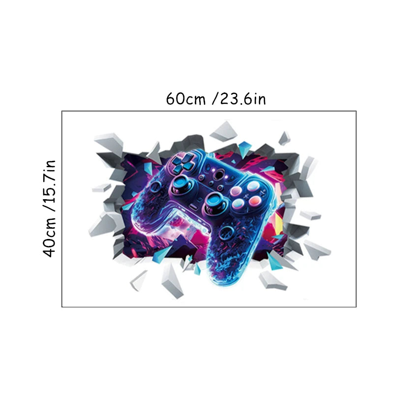 3D Broken Wall Hole Art Gamer Gamepad Vinyl Wandaufkleber für Zuhause Kinderzimmer Junge Schlafzimmer Play Zone Dekoration Videospiel Poster