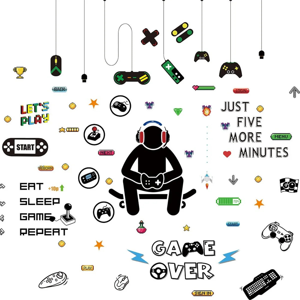 Unterhaltung Gamer Vinyl Wand Aufkleber Spiel Zimmer für Kinder Zimmer Dekoration Wand Wandmalereien Jungen Schlafzimmer Decor Gaming Poster Tapete