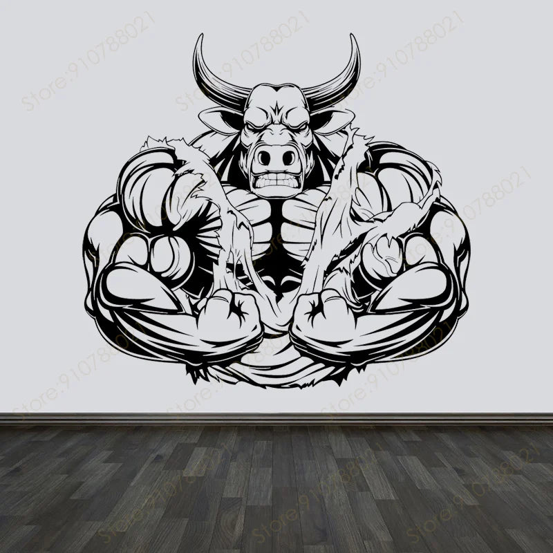 Gym Wand Aufkleber Bull Muscle Fitness Studio Zeichen Abziehbilder Vinyl Art Decor Home GYM Motivation Übung Poster Moderne Wandmalereien S576