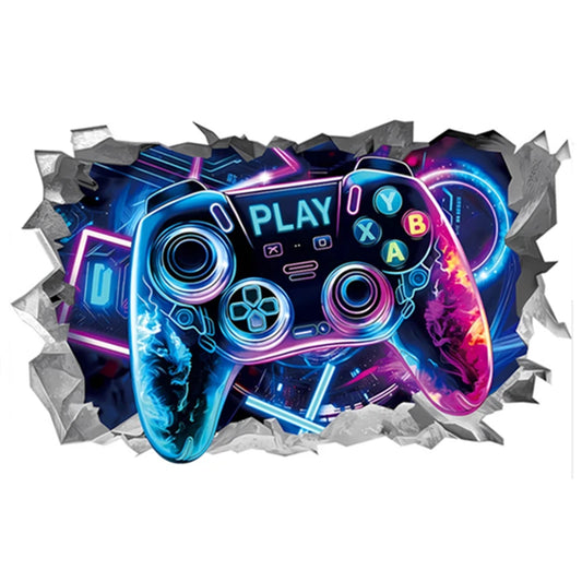 Geometrische Weltraum-Gaming-Wandbild, Glühen, Gamepad, 3D-Vinyl-Wandaufkleber für Zuhause, Kinder, Schlafzimmer, Gamer, Raumdekoration, Sci-Fi-Spielposter