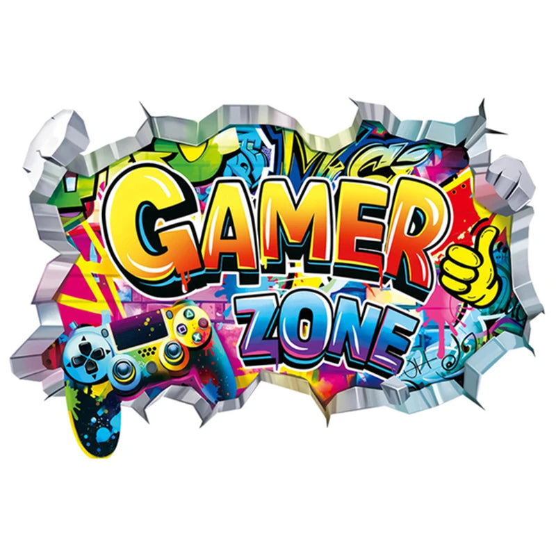 Größeres Spielposter, 3D-Wandloch-Kunst, coole Gamer-Zone, Gamepad, Vinyl-Wandaufkleber, Heimdekoration für Kinderzimmer, Gaming-Zimmer
