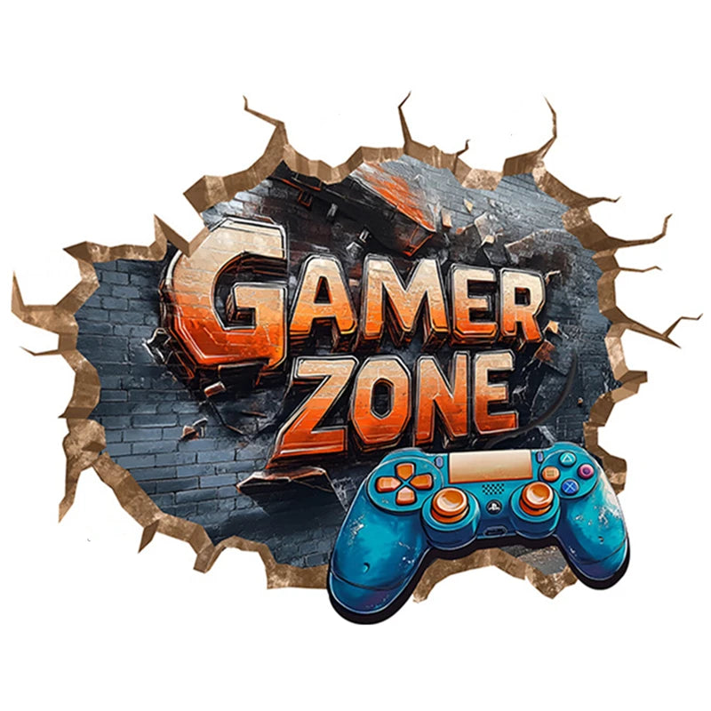 Größeres Spielposter, 3D-Wandloch-Kunst, coole Gamer-Zone, Gamepad, Vinyl-Wandaufkleber, Heimdekoration für Kinderzimmer, Gaming-Zimmer