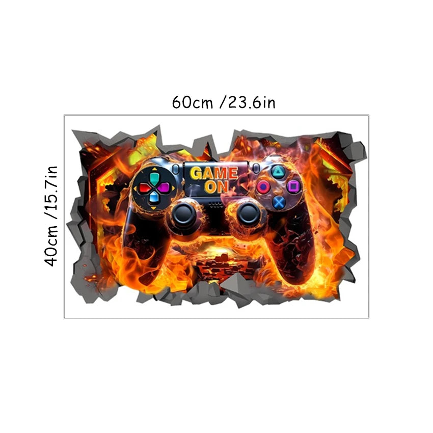 3D Broken Wall Hole Art Gamer Gamepad Vinyl Wandaufkleber für Zuhause Kinderzimmer Junge Schlafzimmer Play Zone Dekoration Videospiel Poster