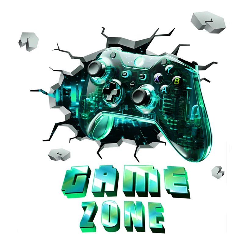 Größeres Spielposter, 3D-Wandloch-Kunst, coole Gamer-Zone, Gamepad, Vinyl-Wandaufkleber, Heimdekoration für Kinderzimmer, Gaming-Zimmer