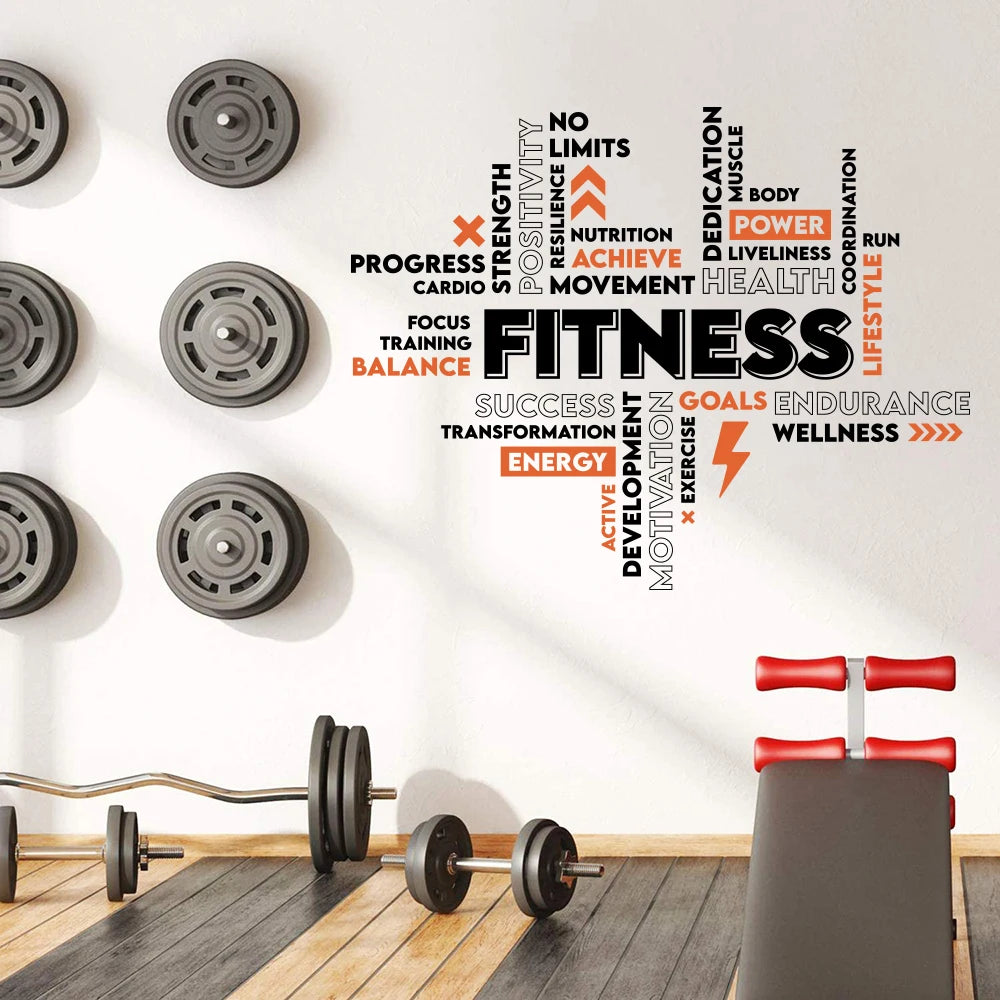 Große Fitness-Wörter, inspirierendes Zitat, Wandaufkleber, Fitnessstudio, Crossfit, Training, Power, motivierendes Zitat, Wandaufkleber, Heimdekoration